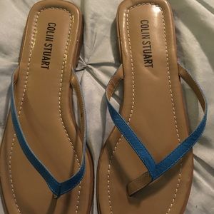 Like New Blue Colin Stuart Leather Thong Sandals